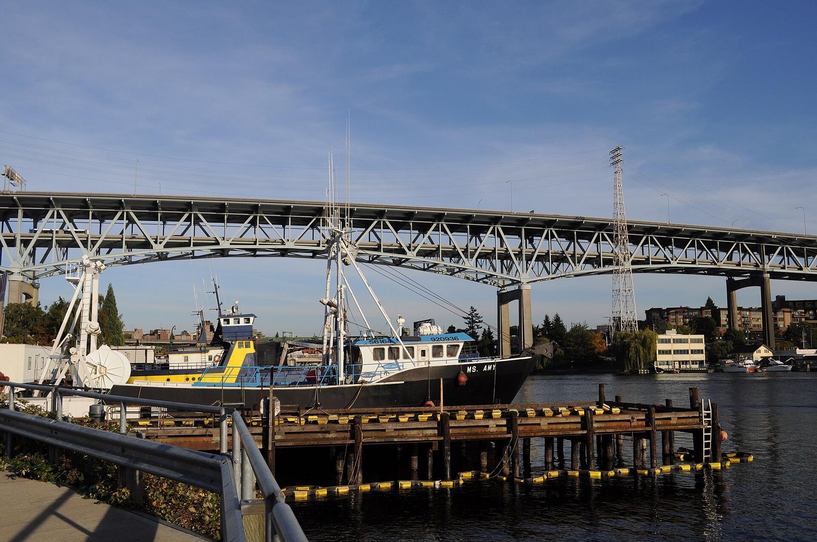 The double-deck I-5 Ship Canal Bridge, seen from Latona